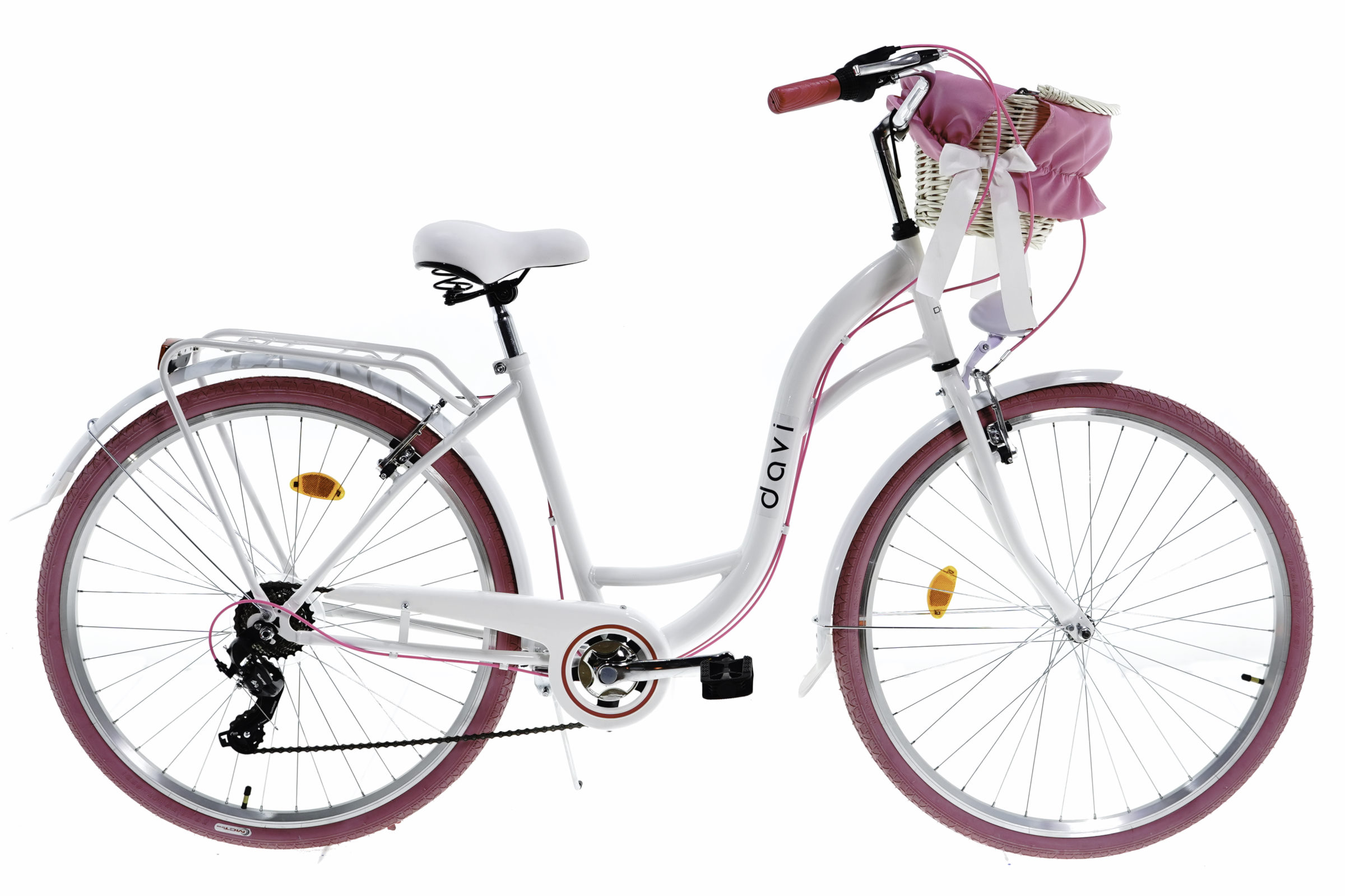 Дамски велосипед Davi Emma, 7-скоростен Shimano,160-185 cm височина, колела 28″, Бял/Розов