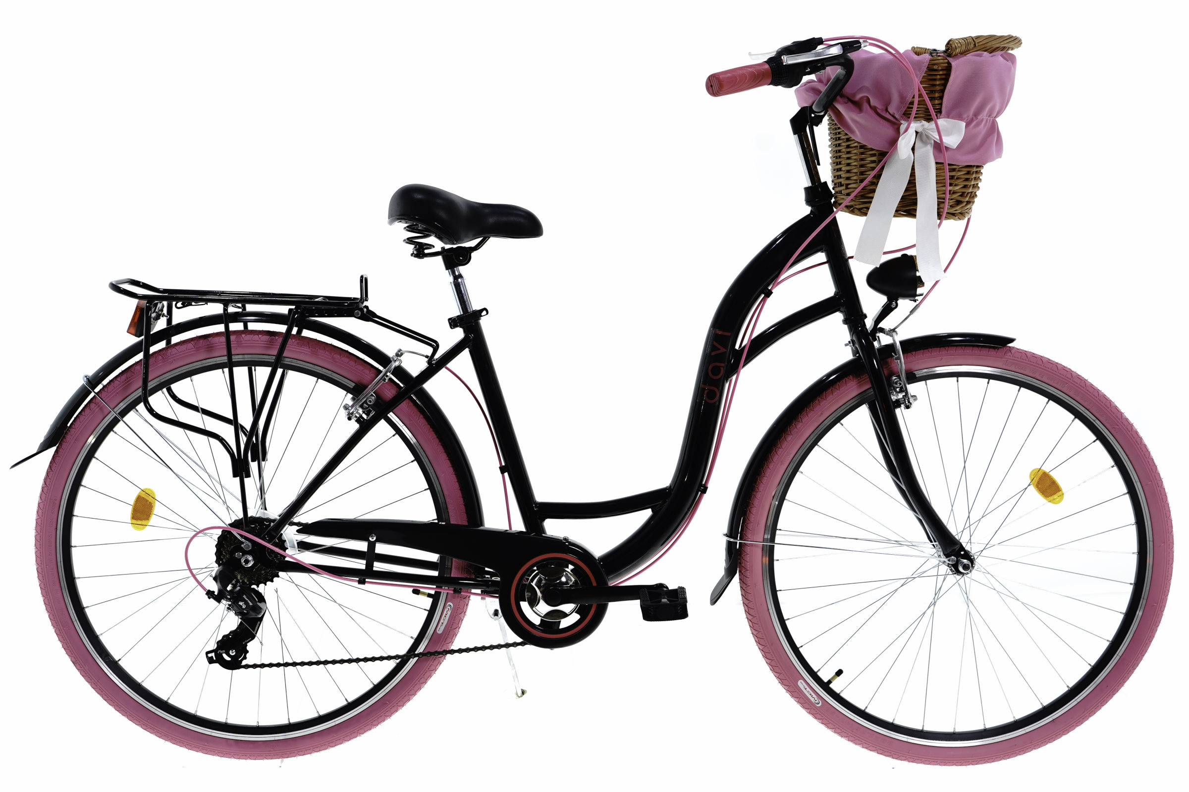 Дамски велосипед Davi Emma, 7-скоростен Shimano, 160-185 cm височина, колела 28″, Черен/Розов