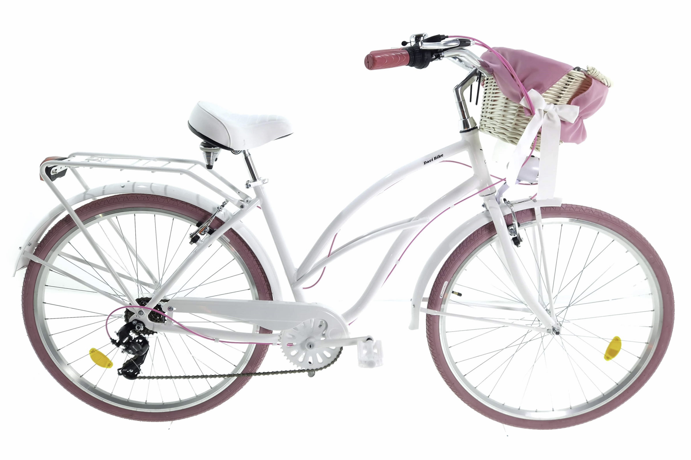 Дамски велосипед алуминий Davi Cruiser, 7-скоростен Shimano, 160-185 cm височина, колела 28″, Бял/Розов